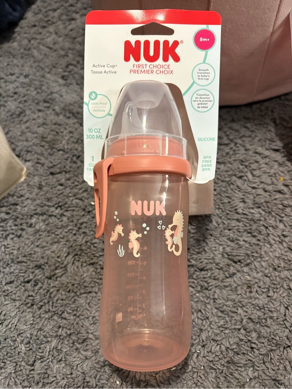 NWT NUK First Choice Active Cup with Seahorses - Leak-Proof -  8+ months
